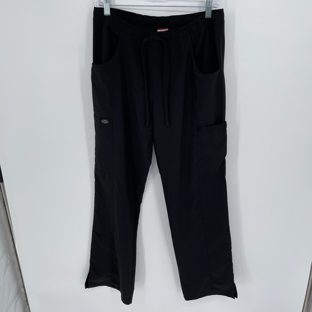 Dickies Women's Black Cargo Drawstring Medical Nursing Work Scrub Pants Size M